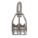 1-1/4" Stainless Steel DOUBLE Pulley With Swivel Eye 500 LB WLL Rope size 5/16"
