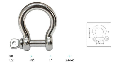 1/2'' Screw Pin Anchor Rigging Bow Shackle Stainless Steel Set 4 PCS For Marine Boat WLL 2,850 Lbs