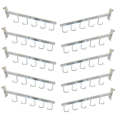 10 Pc Chrome Waterfall 5 J Gridwall Hooks 17-1/2" Long Faceout Retail Display Wall Fixtures