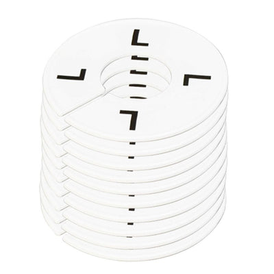 10 PC Clothing Rack Sizes L  LARGE Marks Dividers Ring Hangers White Plastic Round Retail Store