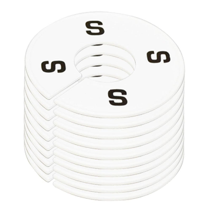 10 PC Clothing Rack Sizes S SMALL Marks Dividers Ring Hangers White Plastic Round Retail Store
