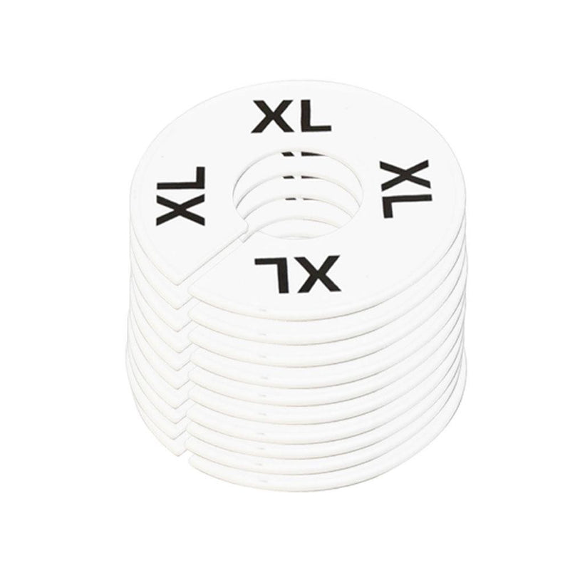 10 PC Clothing Rack Sizes XL X-LARGE Marks Dividers Ring Hangers White Plastic Round Retail Store
