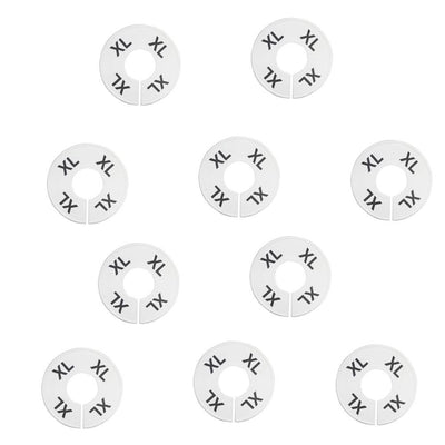 10 PC Clothing Rack Sizes XL X-LARGE Marks Dividers Ring Hangers White Plastic Round Retail Store