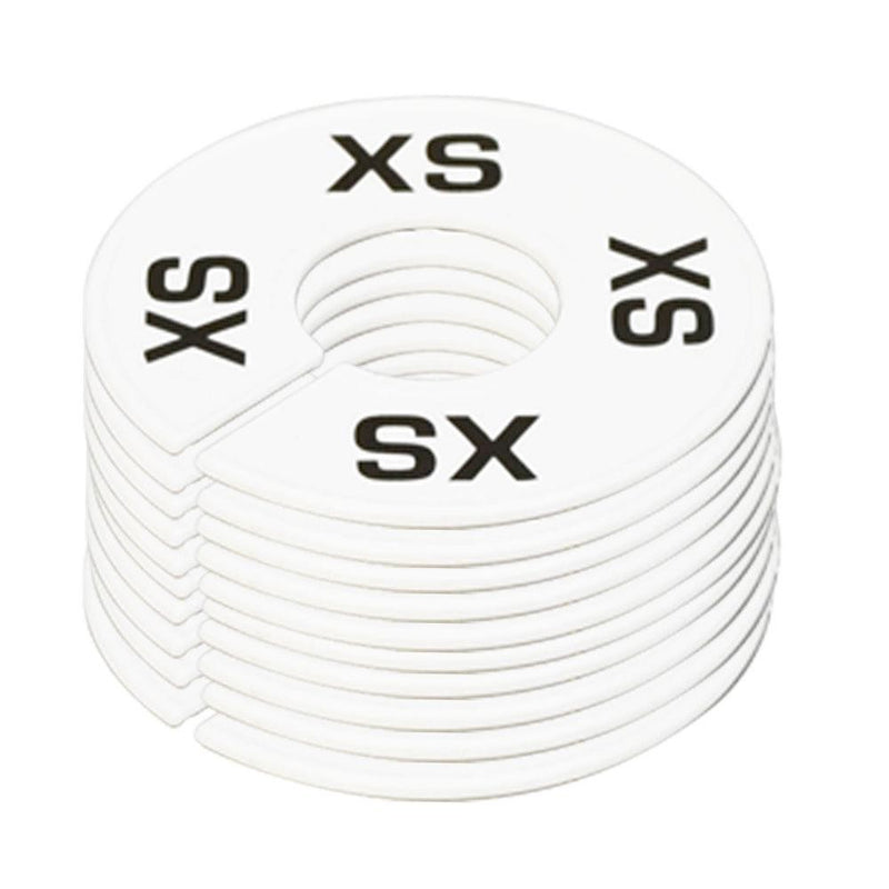 10 PC Clothing Rack Sizes XS X-SMALL Marks Dividers Ring Hangers White Plastic Round Retail Store