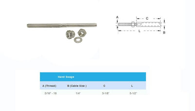 10 PC Stainless Steel Right Hand Swage Threaded Stud End Fittings for 1/4" Cable Railing