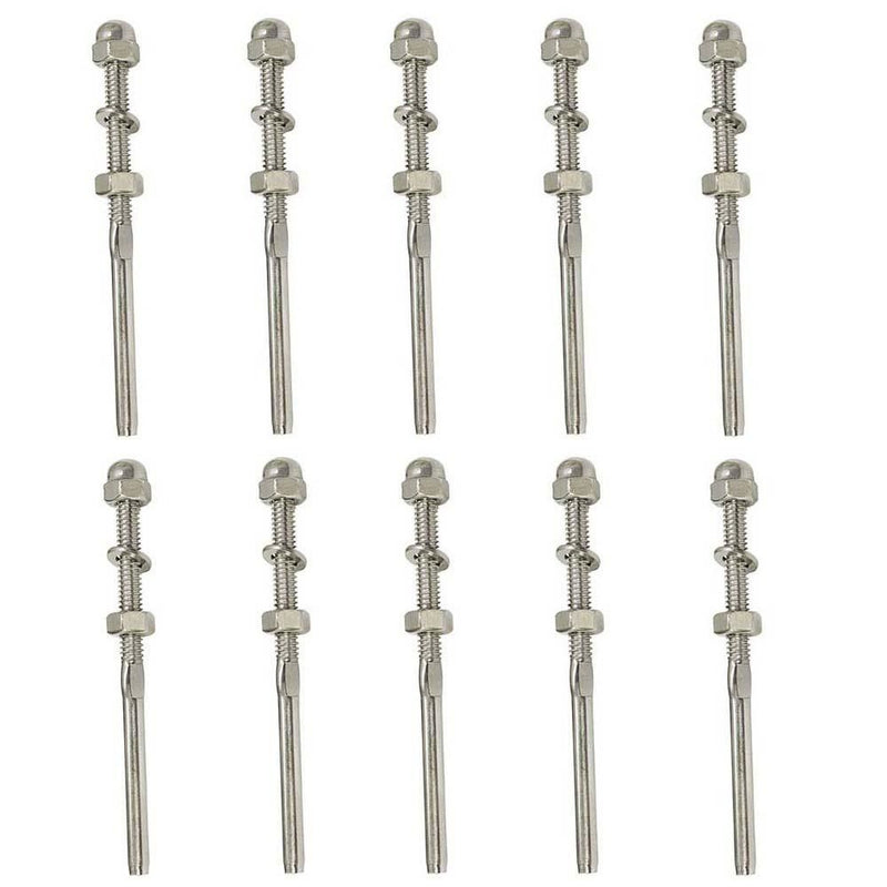 10 PCS 316 Stainless Steel Right Hand Swage Threaded Stud End Fitting for 1/8" Cable