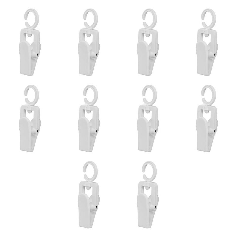 10 Pcs Swivel Laundry Hooks Clips Clothes Pin Plastic Retail Display - WHITE