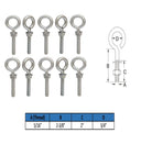 10 Pieces Stainless Steel 5/16" x 2" Turned Eye Bolt Rigging Ring Loop Lift Mount Fully Threaded 90 Lb Cap