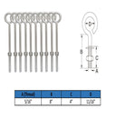 10 Pieces Stainless Steel Forge Style 5/16" x 8" Turned Eye Bolt Rigging Ring Loop Lift Mount 90 Lb Cap