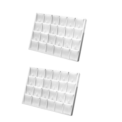 10'' 2 PC 24 Pairs White Faux Leather Earring Display Tray Pendant Jewelry Box