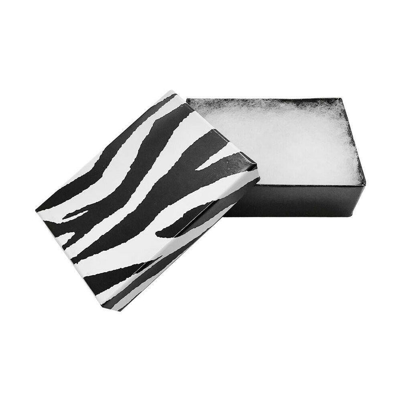 100 PC Set Gift Boxes Jewelry Zebra Animal Print Cotton Filled 3-1/2 x 3-1/2 x 1