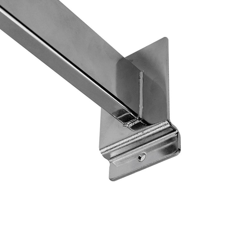 12" SLATWALL HANGRAIL BRACKET Holding 1-3/4" x 1/2" Rectangular Tube For Retail Display - CHROME