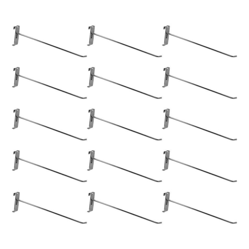 15 PC 12" Chrome Long Grid Wall Metal Hooks Display For Use W/ Gridwall Panels