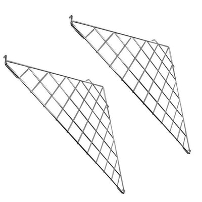 2 Pc - Chrome Corner Triangle Wire Grid Shelf Slat Grid Panel 24'' x 24'' x 32''