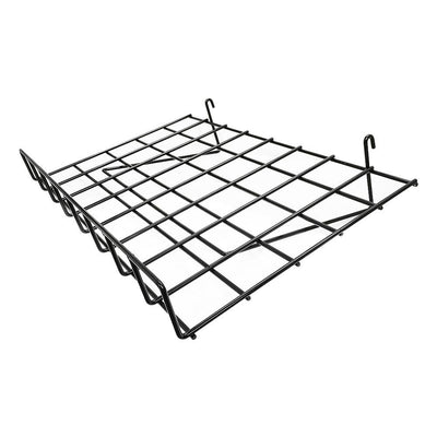 2 PC Wire Grid Shelf Gloss Black Flat 24'' x 15'' With Lip Slatwall Pegboards Display