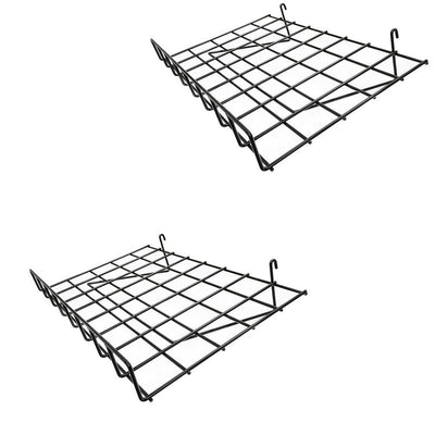 2 PC Wire Grid Shelf Gloss Black Flat 24'' x 15'' With Lip Slatwall Pegboards Display