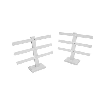 2 Pcs Display White Faux Leather 3 Bars Earring Jewelry Display Stand 10'' x 9''