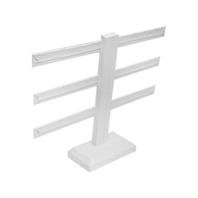 2 Pcs Display White Faux Leather 3 Bars Earring Jewelry Display Stand 10&