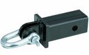 Rear view of 2-inch trailer hitch receiver with attached clevis shackle for towing.
