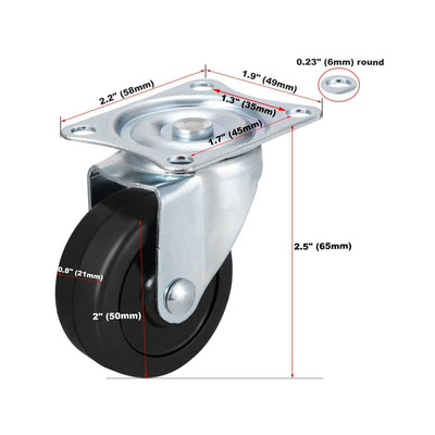 2'' Swivel Caster Wheels Rubber Base With Top Plate And Bearing-2 Pc