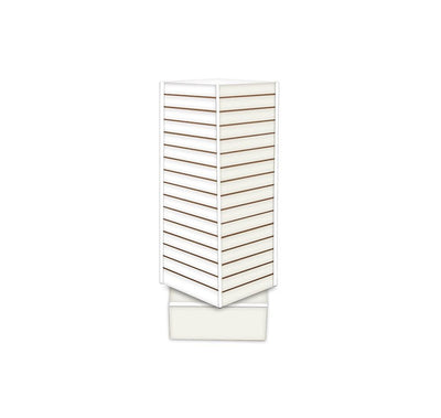 20'' x 20'' x 54'' White Rotating Cube Tower 4 Sided Revolving Slatwall Floor Display Fixture