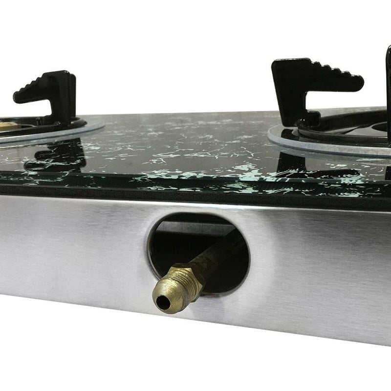 28.5" X 17.5" MARBLE PRINT Glass Top Propane Double Stove Gas Range Tempered Glass Camping Outdoor Cooker