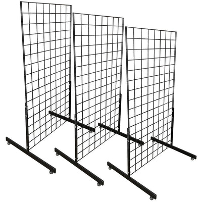 3 GLOSS BLACK Gridwall Panel 4 Ft Tall Wire Grid Shelving Board T-Leg Retail Display Fixture