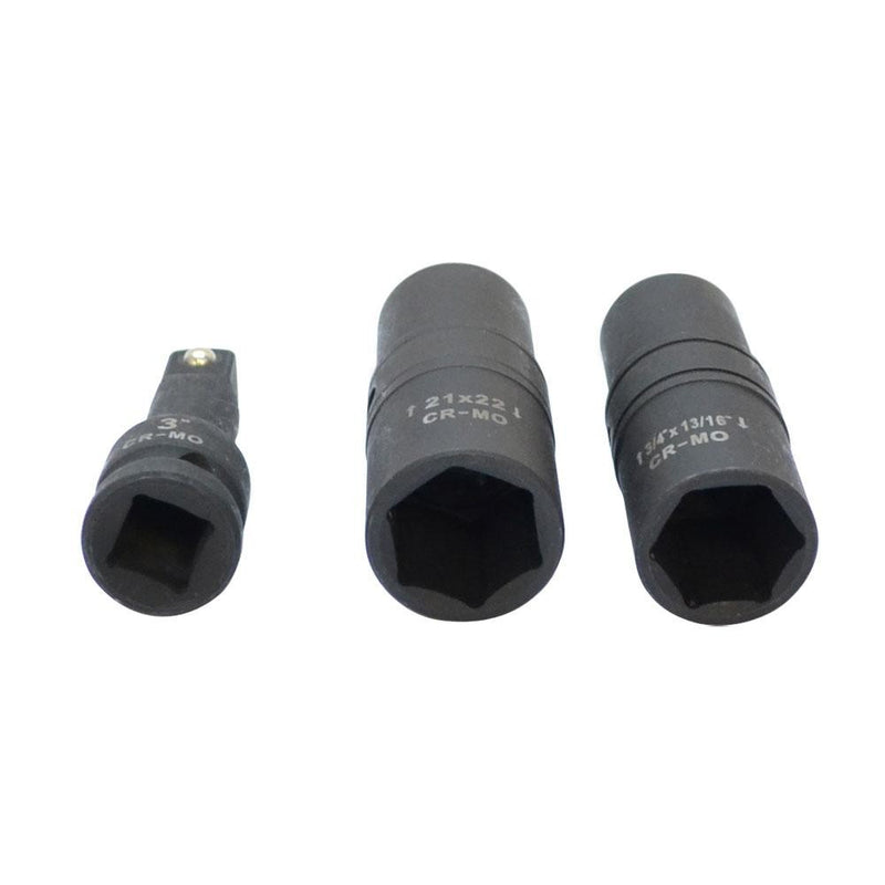 3 PC Lung Nut Flip Impact Socket Set 1/2" Drive Forged Chrome Molybdenum Steel