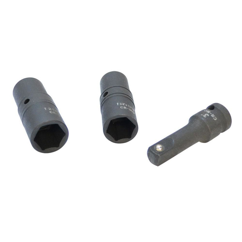 3 PC Lung Nut Flip Impact Socket Set 1/2" Drive Forged Chrome Molybdenum Steel