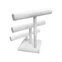 White Faux Leather 3-Tier Bracelet & Watch Display Stand – 12''W x 13''H Jewelry Holder with Triple Bar Design for Bangles, Watches & Chains, Retail Counter Display