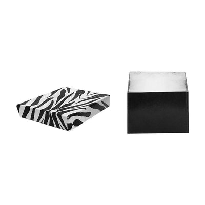 3-3/4x 3-3/4 Zebra Animal Print Cotton Filled Batting Gift Boxes Jewelry - 100Pc