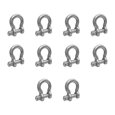 3/8'' Screw Pin Anchor D Ring Rigging Bow Shackle Galvanized Steel Drop Forged  Set 10 PC For Marine Boat WLL 2000 Lbs