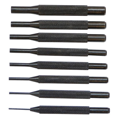 4" Long Drive Pin Punch Set 8 Piece Knurled body Punches Tool Set