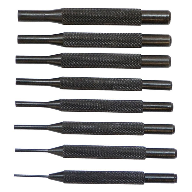 4" Long Drive Pin Punch Set 8 Piece Knurled body Punches Tool Set