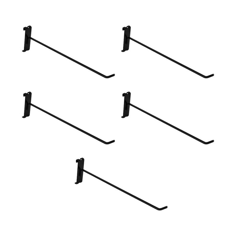 5 PC 12" Gloss Black Long Grid Wall Metal Hooks Display For Use W/ Gridwall Panels