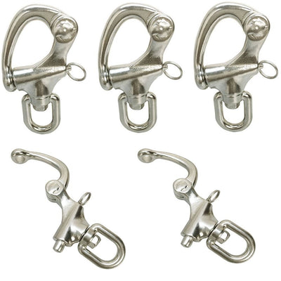 5 PC 3-1/2" Snap Shackle with Swivel Eye Stainless Steel Marine Grade 316 WLL 1,300 lbs