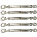 5 PC 3/16" Stainless Steel 316 Closed Body Eye Eye Turnbuckle 200 LBs Limit