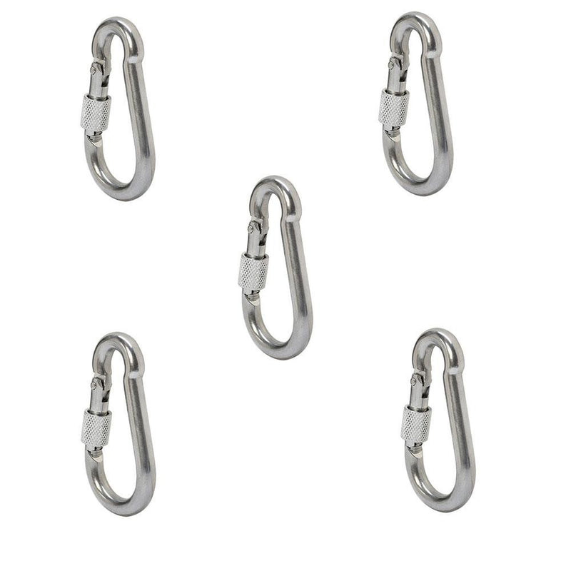 5 Pc 3/8" Spring Snap Hook w Screw Lobster Claw Carabiner Stainless Steel Marine Clip Boat 500 LBS Cap