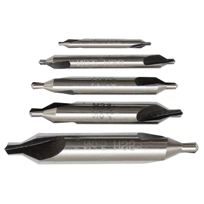 5 PC Center Drill Set Premium M2 HSS 60 Degree Angle Bit Size 