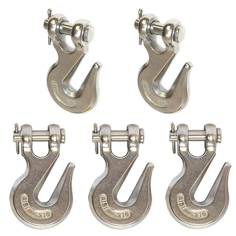 5 PC Marine 5/16" Stainless Steel Clevis Grab Hook Towing Truck Tie Down 2,200 LBS