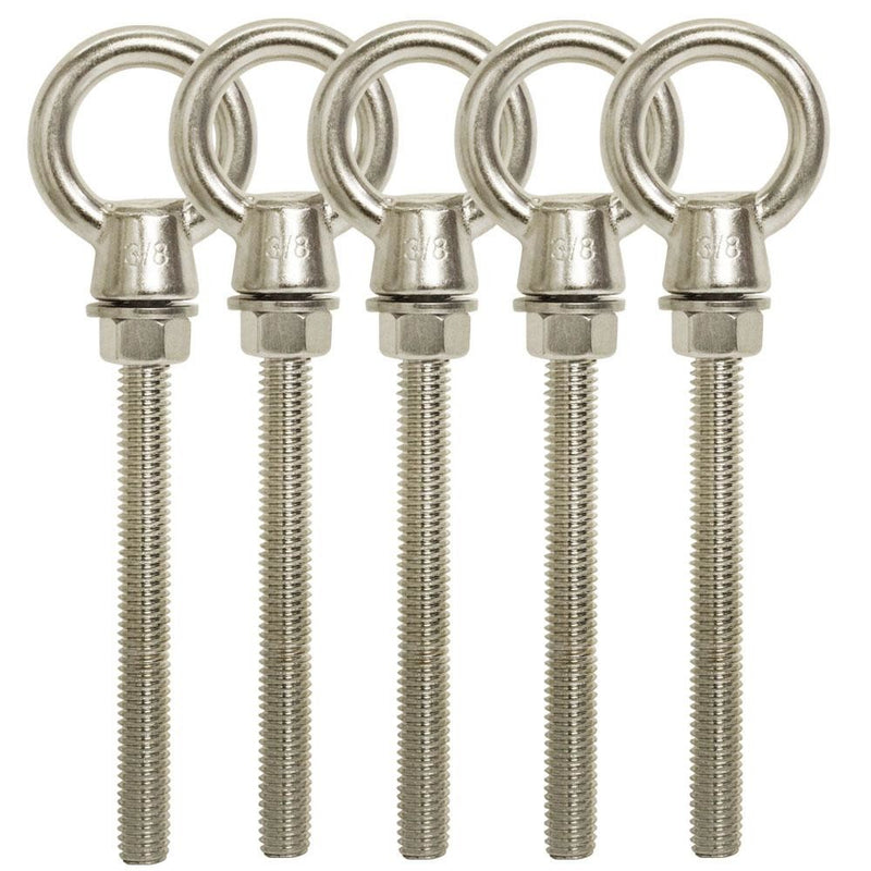 5 PC Stainless Steel 3/8" x 4" Shoulder Lift Eye Bolt Rigging Ring Bolt Machine Mount Fully Threaded 1,000 Lb Cap