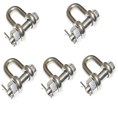 5 PC Stainless Steel 3/8'' Marine Bolt Screw Pin Chain Shackle D Anchor 2000 LB