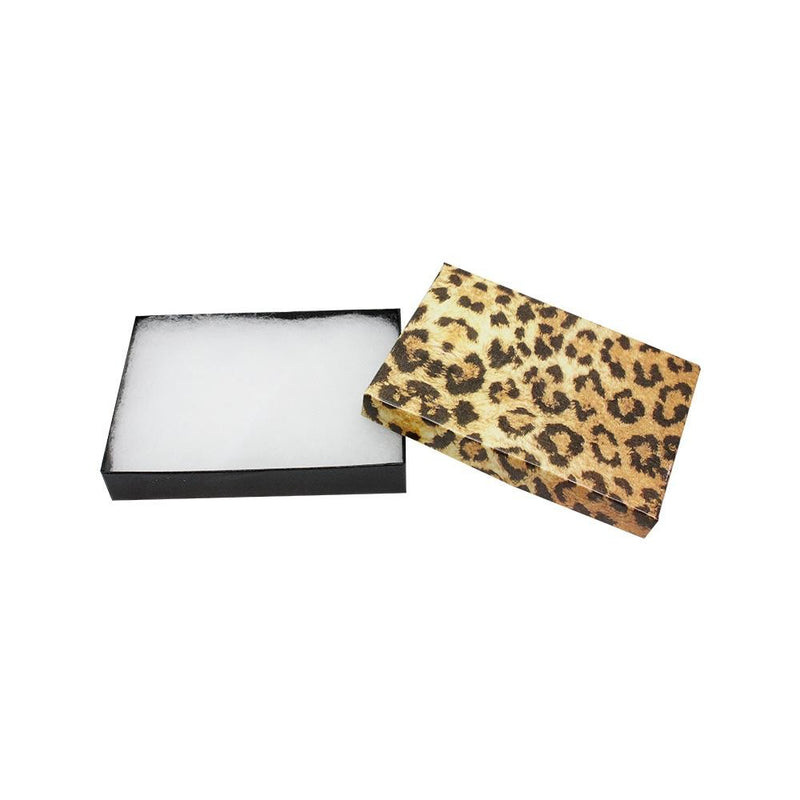 5-3/8" x 3-7/8" x 1" Jewelry Gift Boxes Cotton Filled Batting Cardboard Box Leopard Print Set 100 PC