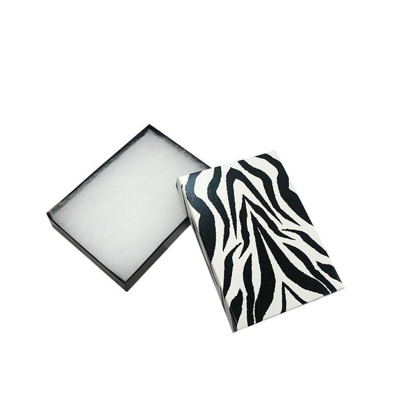 5-3/8x 3-7/8 Zebra Animal Print Cotton Filled Batting Jewelry Gift Boxes - 10Pc