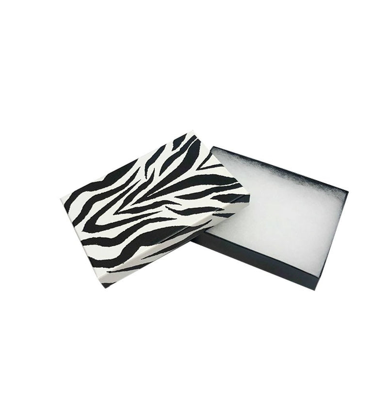 5-3/8x 3-7/8 Zebra Animal Print Cotton Filled Batting Jewelry Gift Boxes - 10Pc