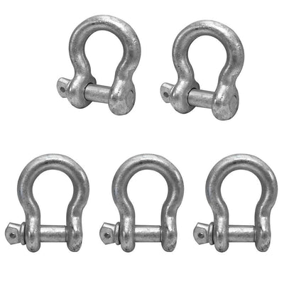 5/16" Screw Pin Anchor D Ring Rigging Bow Shackle Galvanized Steel Drop Forged Set 5 PC For Marine Boat WLL 1500Lbs