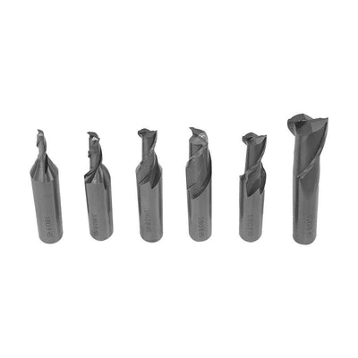 6 PC HSS 2 Flute End Mill Set Single End 3/8'' Shank Size 1/8-1/2''