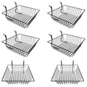 6 Pc Metal Wire Black Slatwall Gridwall Pegboard Small Double Sloping Basket Rack Fixture