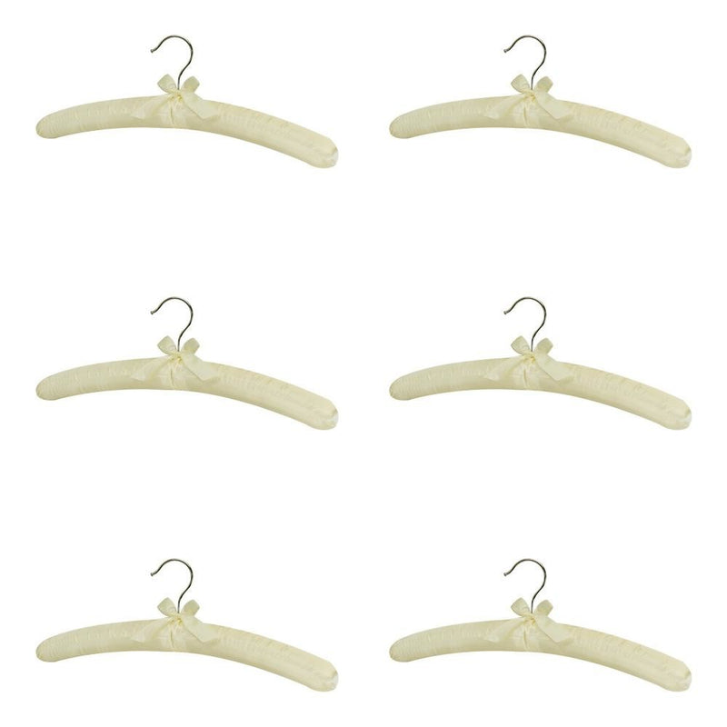 6 Pcs Smooth Satin Padded Hangers Ivory 15"L For Dress Lingerie Bridal Cloth Hanging