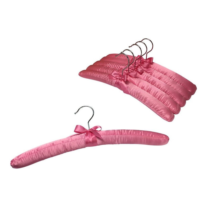 6 Pcs Smooth Satin Padded Hangers Pink 15"L For Dress Lingerie Bridal Cloth Hanging